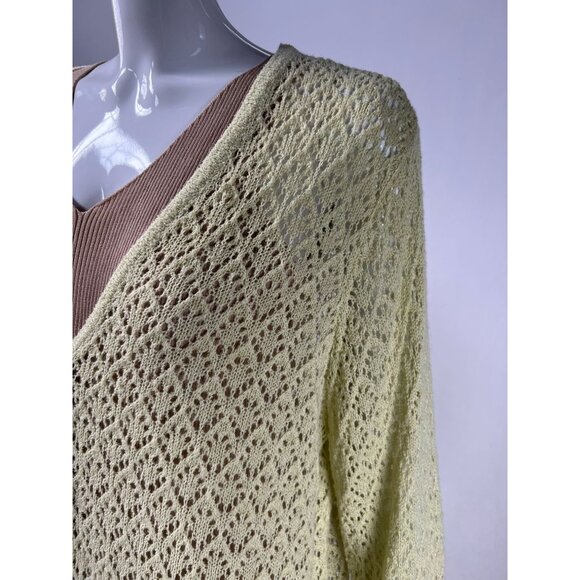 Sag Harbor Womens 2X Vintage Yellow Open Knit Cardigan Sweater Button Front - Picture 10 of 16
